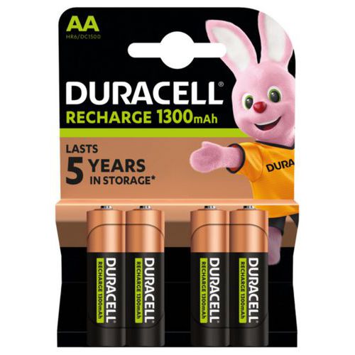 Duracell - Piles Rechargeables AA 1300mAh - Pack de 4 - Haute Performance et Durabilité