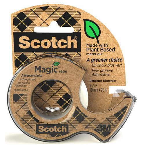 Scotch - Ruban adhésif Magic Transparent + Dévidoir Recyclé - 19mm x 20m - Discret et Résistant