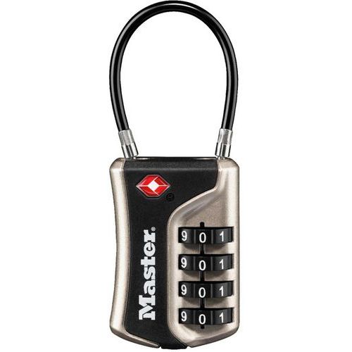 Master Lock - Cadenas à combinaison câble flexible 4697EUR - 4 molettes - 93mm longueur - Sécurité et polyvalence