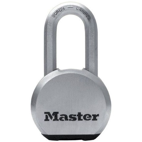 Master Lock - Cadenas Haute Sécurité Clé Inox Anse Longue 109mm - 4 Clés - Anse 10mm - Durabilité Garantie à Vie