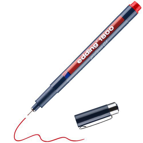 Edding - Feutre fin 1800 Rouge - Pointe 0.25 mm - Encre liquide - Emballage recyclable