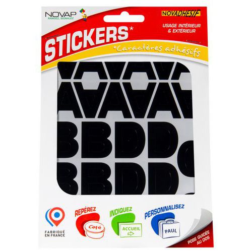 Novap - Lettre Adhésive Vinyle Noir 30mm - Signalétique Personnalisée - Lot de 138 Caractères
