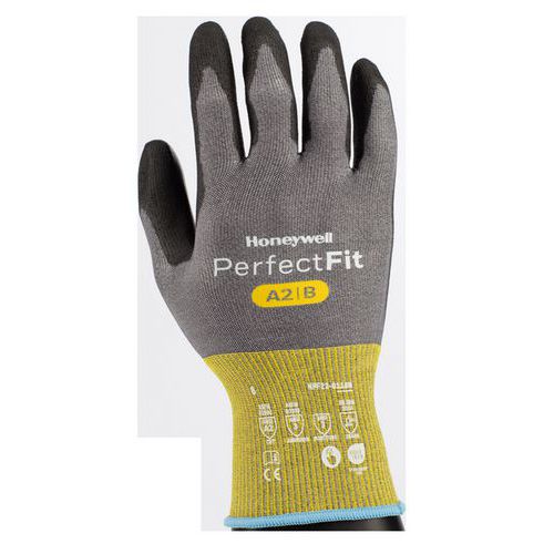 Honeywell - Gants de protection anti-coupure Perfect Fit 3.0 - Taille 8 - Polyuréthane Paume - Compatible écran tactile - Gris/Noir