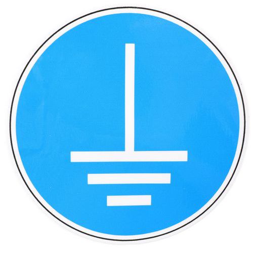 Manutan Expert - Panneau Obligation Mise à la Terre Rond Ø 100 mm - Signalétique Sécurité ISO 7010