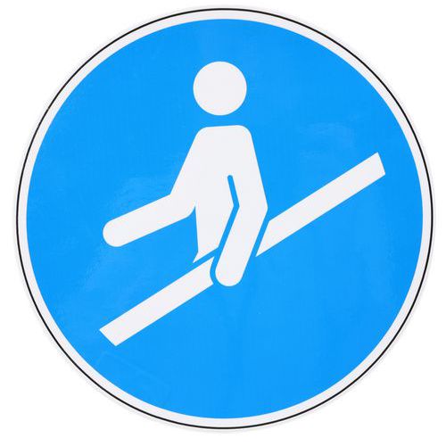 Manutan Expert - Panneau Obligation Utiliser Main Courante Adhésif Rond Ø 100mm - Signalétique Sécurité ISO 7010