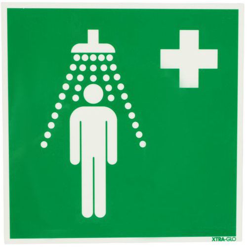 Brady - Panneau Secours Photoluminescent Douche de Sécurité - Polypropylène Rigide 20x20 cm