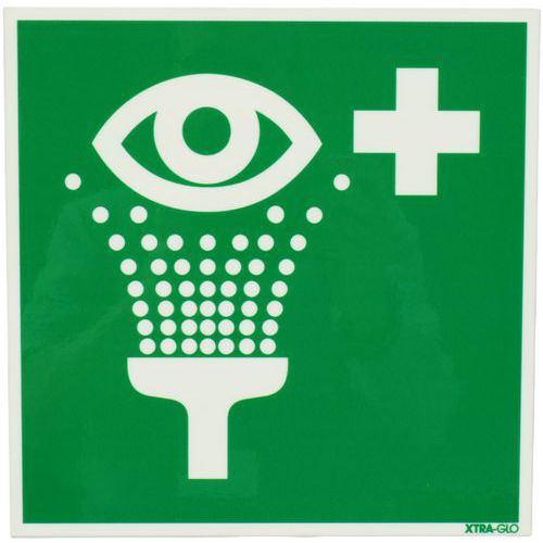 Brady - Panneau Secours Rinçage des Yeux Photoluminescent Rigide Polypropylène 20x20 cm
