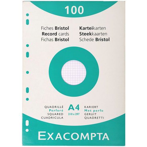 Étui De 100 Fiches Quadrillées Perforées 210x297mm Blanc
