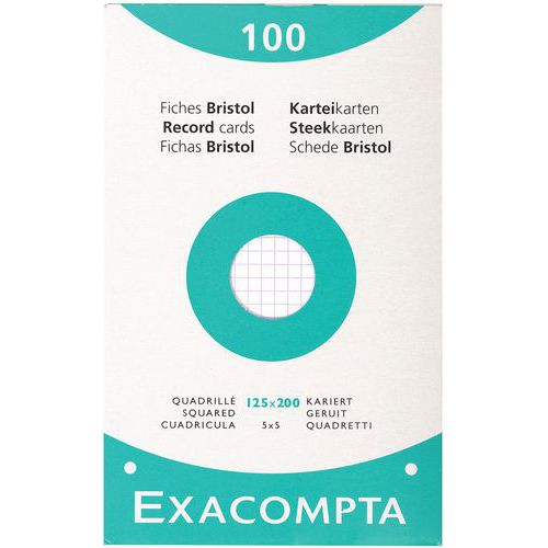 Étui De 100 Fiches Quadrillées Perforées 125x200mm Blanc