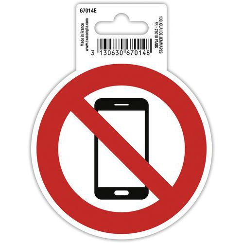 Exacompta - Panneau Interdiction Téléphone Mobile Adhésif PVC Carré 10cm Rouge - Norme ISO 7010 - Accessibilité Handicapés
