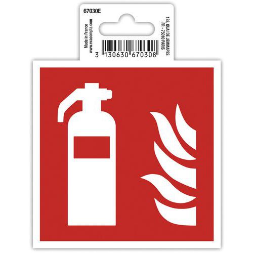 Exacompta - Panneau Adhésif Extincteur Carré 10cm PVC Rouge - Norme ISO 7010 - Signalisation Incendie