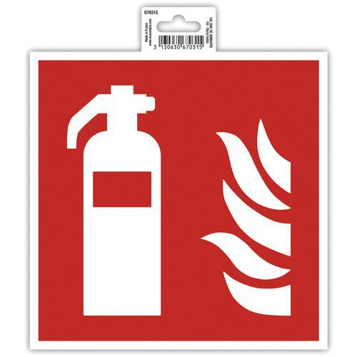 Exacompta - Panneau Adhésif Extincteur Carré PVC 20cm Rouge - Norme ISO 7010 - Signalisation Incendie Claire