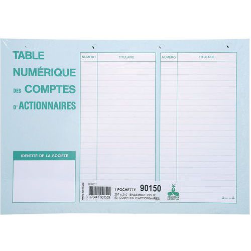 Pochette De 50 Feuillets Pour Ensemble Compte Actionnaire