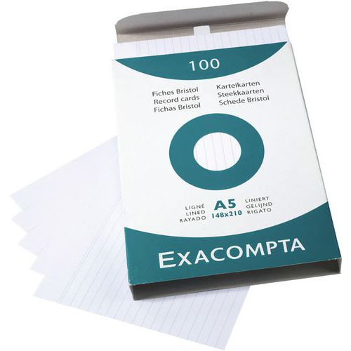 Exacompta - Réf. 13813X - Étui De 100 Fiches Bristol Lignées Non