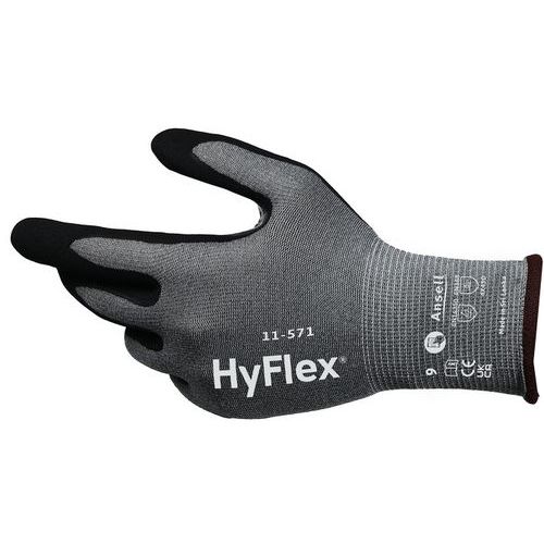Ansell - Gants HyFlex 11-571 Légers Anti-Coupure - Taille 9 - Nitrile Paume - Lot de 12 Paires