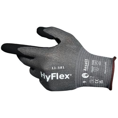 Ansell - Gants HyFlex 11-581 Légers Anti-Coupure - Taille 10 - Paume Enduite Nitrile - Lot de 12
