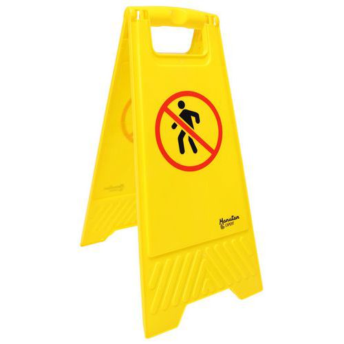 Manutan Expert - Chevalet Signalisation Interdit Piéton Jaune 600mm Polypropylène Usage Intérieur/Extérieur