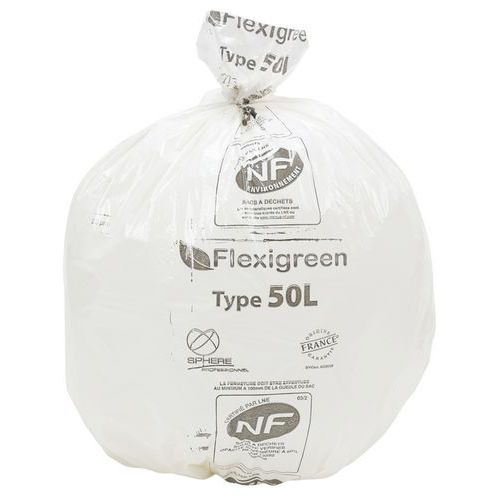 Lot de 500 - Sac Poubelle Recyclable - Déchets Alimentaires - 50l - Blanc