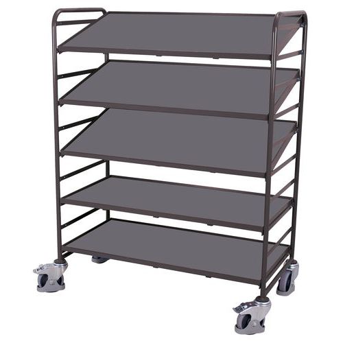 Variofit - Chariot porte-bacs 5 plateaux bois - Anthracite - Charge 250 kg - 1700x1350x665 mm - Roulettes TPE