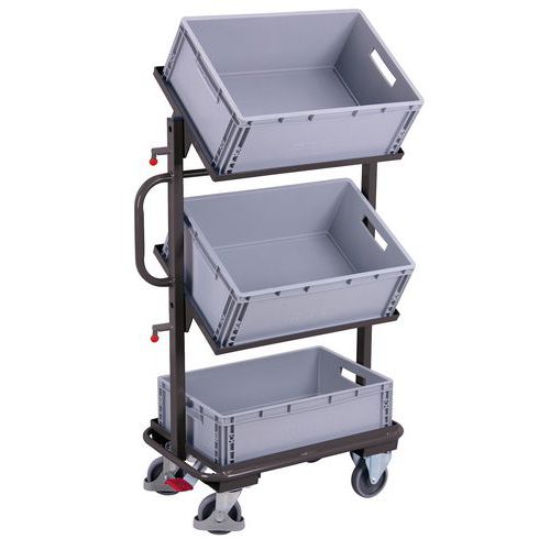 Variofit - Chariot 3 étagères Anthracite - 200 kg - Acier - Compatible Bacs Europe 600x400mm