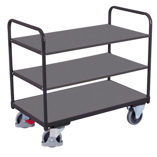 Variofit - Chariot à étagères 3 plateaux bois Anthracite - Charge 250 kg - 990x600x1060 mm - Montage facile
