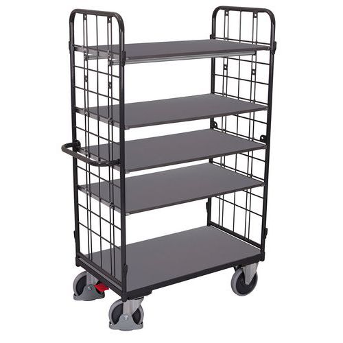 Variofit - Chariot à étagères haut Anthracite - 5 plateaux bois - Charge 500 kg - 1820x1185 mm - Robuste et Pratique