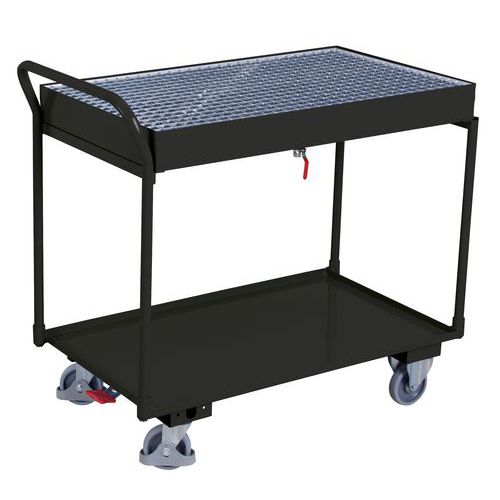 Variofit - Chariot à 2 plateaux caillebotis - Anthracite - Charge 250 kg - Galvanisé - 2 plateaux - 5 ans garantie