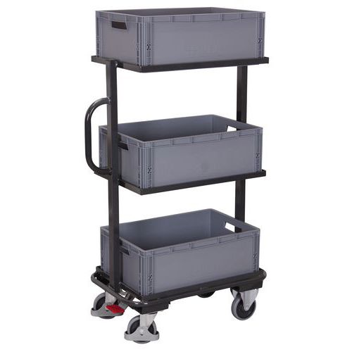 Variofit - Chariot Desserte 3 Bacs Plastiques Anthracite - Charge 200kg - Acier - 1385mm Hauteur