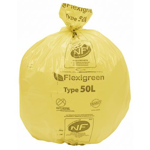 JetSac - Sac Poubelle Recyclable 50L Jaune - Tri Sélectif Plastique - Éco-responsable - Lot de 25 Rouleaux