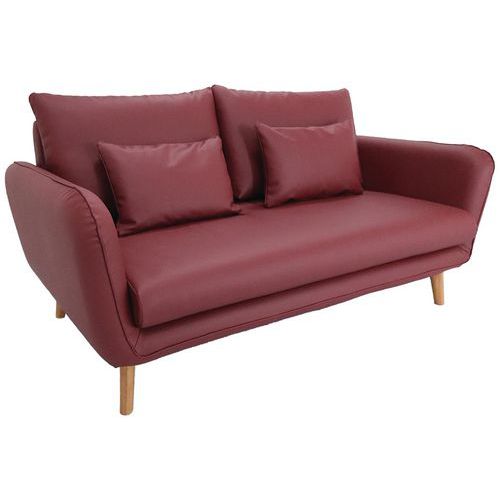 MMP - Canapé 3 places Moni Bordeaux M1 - PVC enduit, Ergonomique, Lavable, 3 ans Garantie