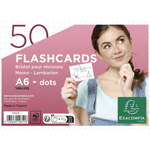 Paquet De 50 Flashcards Sous Film Avec Anneau Blanc