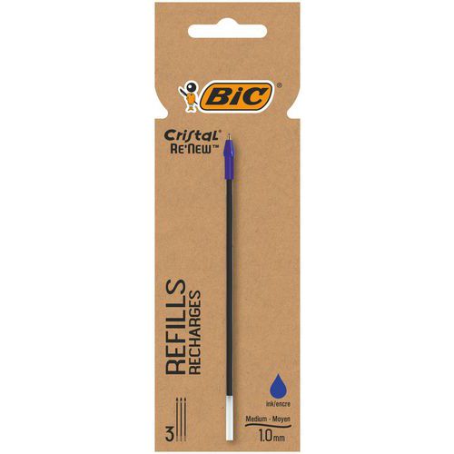 Bic Cristal Reâ€™new Recharges Stylo-bille Pointe Moyenne Bleu