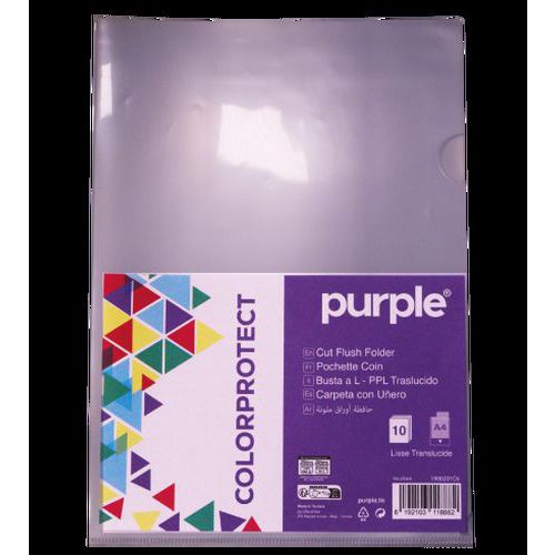 Purple - Pochette Coin Polypropylène A4 Transparente - 22x31 cm - Recyclable et Recyclé