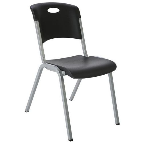 Lifetime - Chaise empilable Noir/Gris - Polyéthylène haute densité - Empilable et lavable - Garantie 10 ans