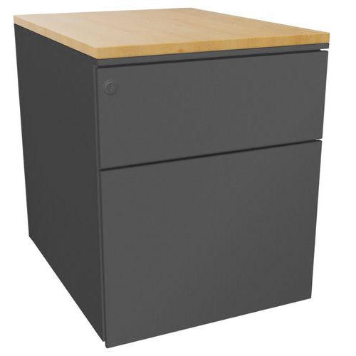 EOL - Caisson mobile 2 tiroirs Gris/Hêtre - L42xP53,3xH50,5cm - Acier, Éco-responsable, Livré monté