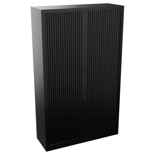 EOL - Armoire métallique à rideaux PVC Ariv - H198xL120xP43 cm Noir - 4 tablettes, fermeture à clé, éco-responsable