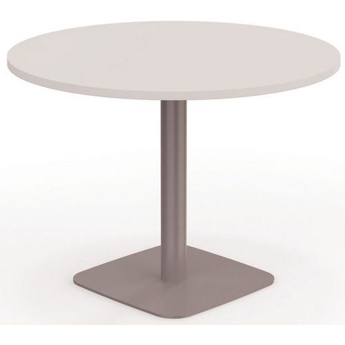 EOL - Table de réunion ronde 100x73.5 cm blanc/gris alu - 4 personnes - Plateau mélaminé - Éco-responsable