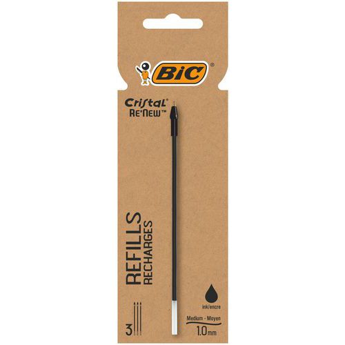 Bic Cristal Reâ€™new Recharges Stylo-bille Pointe Moyenne Noir