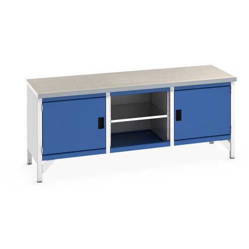 Bott - Établi Cubio Linoléum Bleu - L2000mm - 2 Portes - Gris Clair - Robuste et Durable