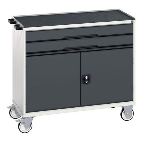 Bott - Servante Roulante Verso - 2 Tiroirs 2 Portes - Gris Clair/Anthracite - 1050x550x965mm - Charge 300kg