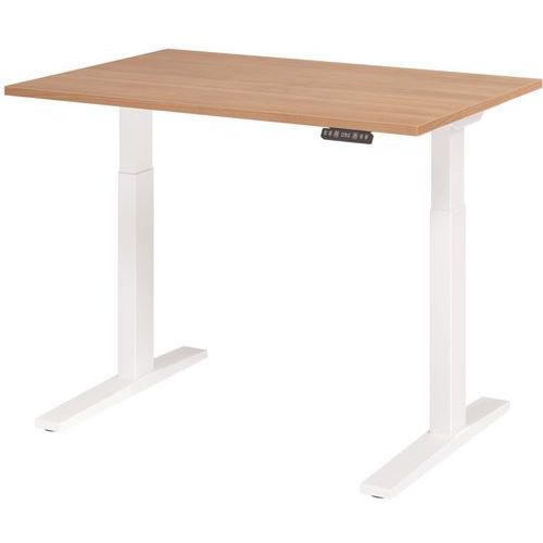 Hammerbacher - Bureau électrique Evol 120x80 cm Noyer Blanc - Hauteur réglable 70-120 cm - Ergonomique FSC Télétravail
