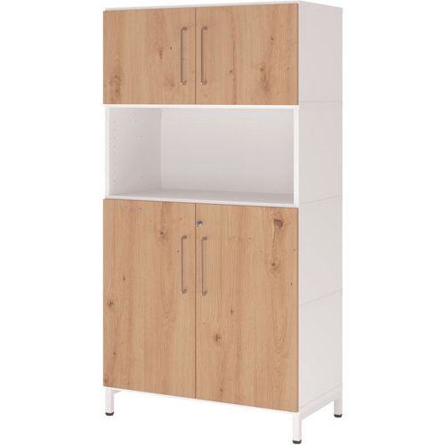 Armoire 4 Étagères- Angle Ouverture 110°-blanc-chêne Ambré