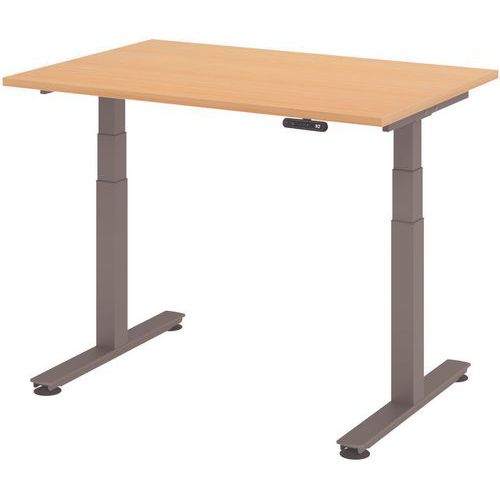 Hammerbacher - Bureau assis-debout XDSM 120x80cm Hêtre Graphite - Hauteur réglable 63-127cm - Ergonomique et Éco-responsable