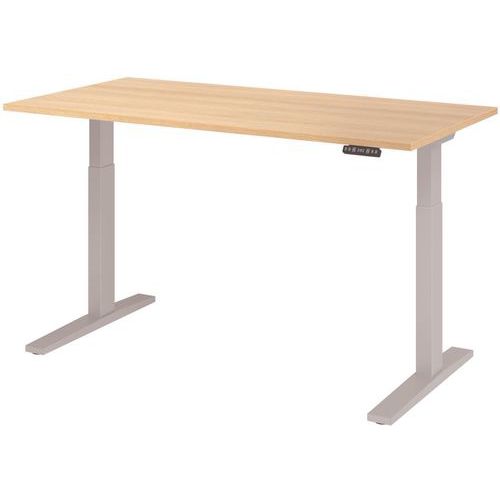 Hammerbacher - Bureau assis-debout XMKA 160x80cm Chêne/Argent - Hauteur réglable 70-120cm - Ergonomique et Éco-responsable