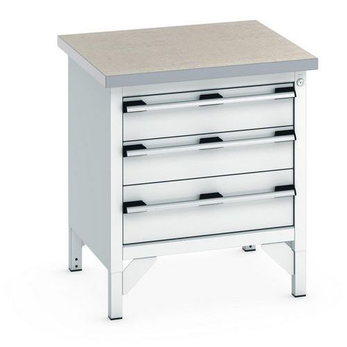 Bott - Établi Cubio Linoléum Gris Clair - 3 Tiroirs 750mm - Charge 50kg/tiroir - Mobilier d'atelier