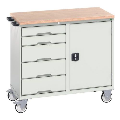 Bott - Établi d'atelier 980x1050mm - 5 tiroirs Gris clair - Charge 300kg - Plateau Hêtre