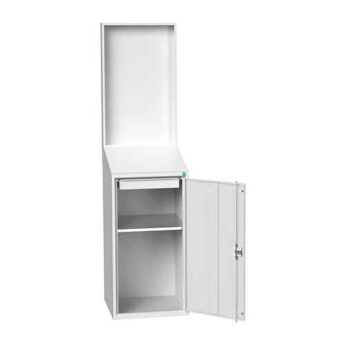 Bott - Poste de consultation gris clair - 1 tiroir, 1 tablette - Acier - 200cm H x 52.5cm L - Lean Management