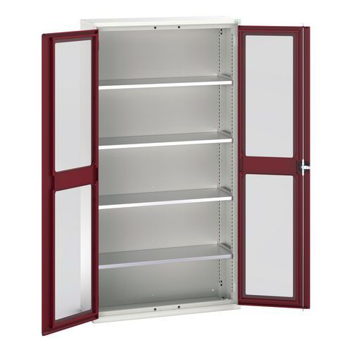 Bott - Armoire d'atelier Verso Portes Transparentes Rouge - 1050x350x2000mm - 4 Tablettes Acier - Charge 1000kg