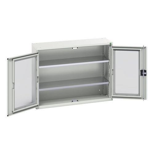 Bott - Armoire d'atelier Verso - Portes transparentes, 2 tablettes, Acier Gris Clair - Charge 1000 kg