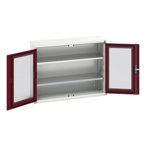 Bott - Armoire d'atelier Verso - Portes transparentes, 2 tablettes, Acier, Gris clair/Rouge - Charge 1000kg